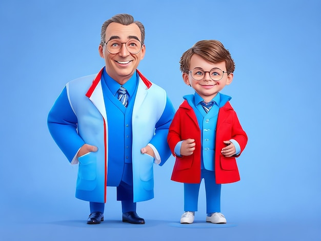 Um pai farmacêutico junto com seu filho cartoon e estilo de caricatura