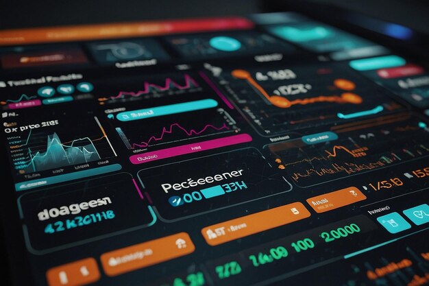 Foto um painel digital que exibe análises e insights