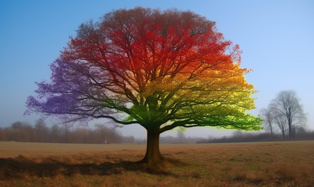 Um país das maravilhas colorido na floresta com árvores de arco-íris Criando usando ferramentas generativas de IA