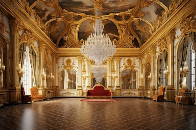 Um palácio de estilo europeu clássico com decorações douradas