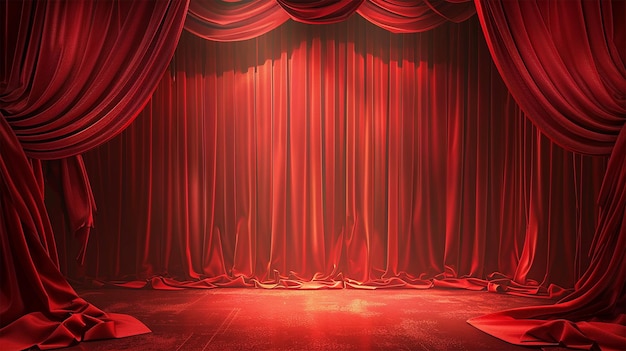 um palco com um fundo de cortina vermelha