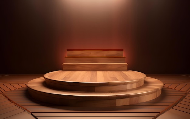 Foto um palco com um pódio de madeira e o topo dele.
