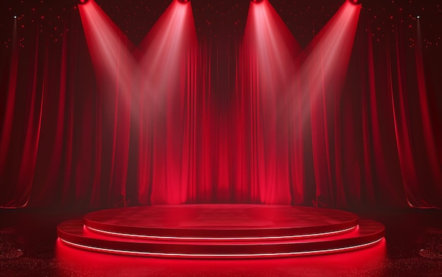 um palco com uma cortina vermelha e um spotlight nele