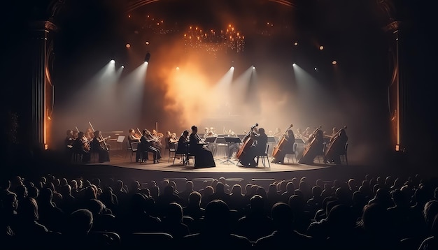 Um palco com uma grande audiência assistindo a uma apresentação