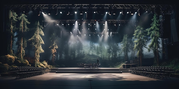 Um palco em reheasal produção ao vivo formato largo