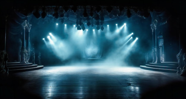 Um palco vazio com iluminação colorida