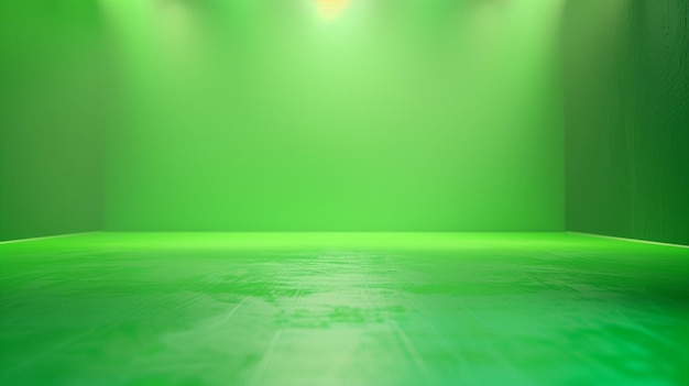 um palco verde com uma luz sobre ele e um fundo verde