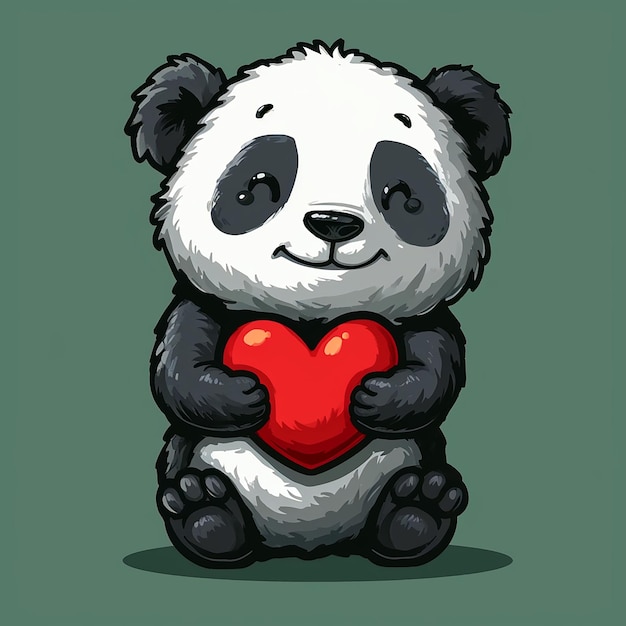 Um panda bonito segurando um desenho animado de amor