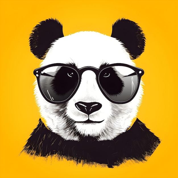 Um panda com óculos de sol e um fundo amarelo.