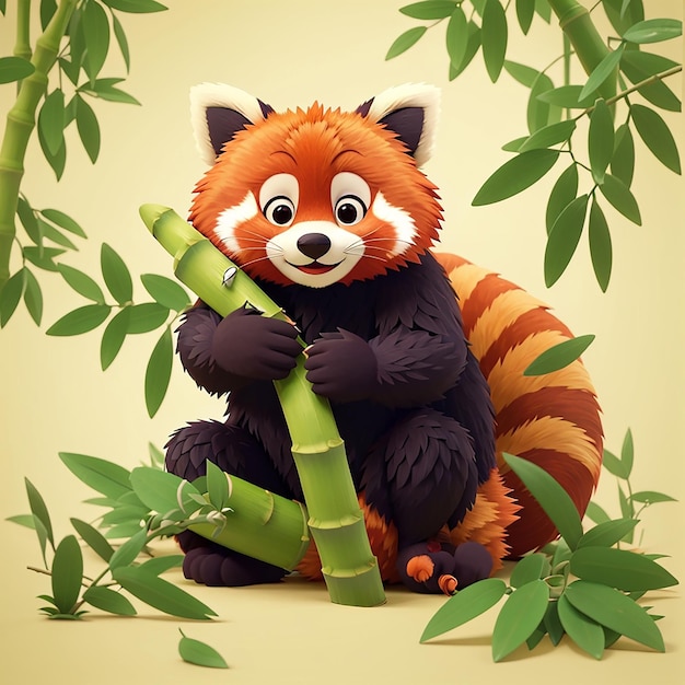 um panda com um bastão de bambu na boca