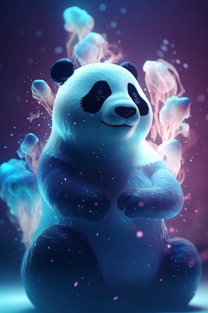 Um panda com um fundo roxo