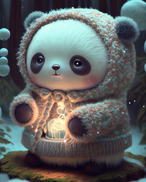 Um panda com um suéter que diz 'eu te amo'
