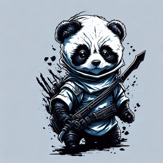 Um panda com uma arma no ombro é desenhado em estilo cartoon.