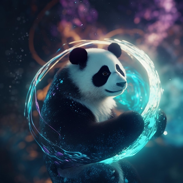 Um panda com uma bolha na boca