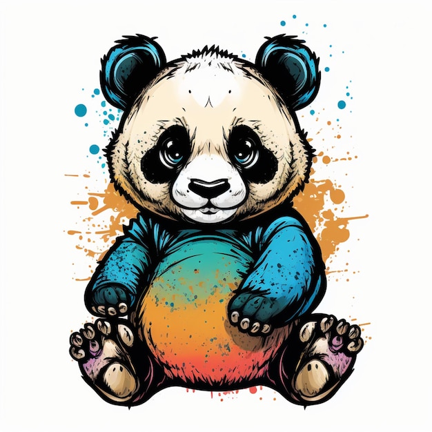 Um panda com uma camisa azul que diz 'eu sou um panda'