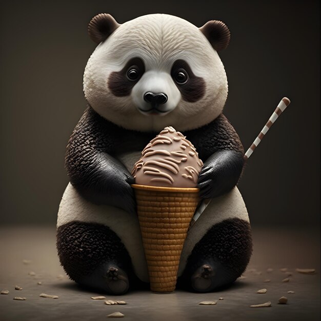 Um panda com uma casquinha de sorvete