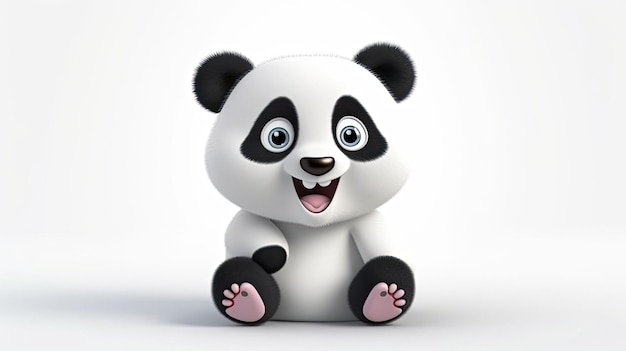 Um panda de pelúcia com olhos grandes e fundo branco.