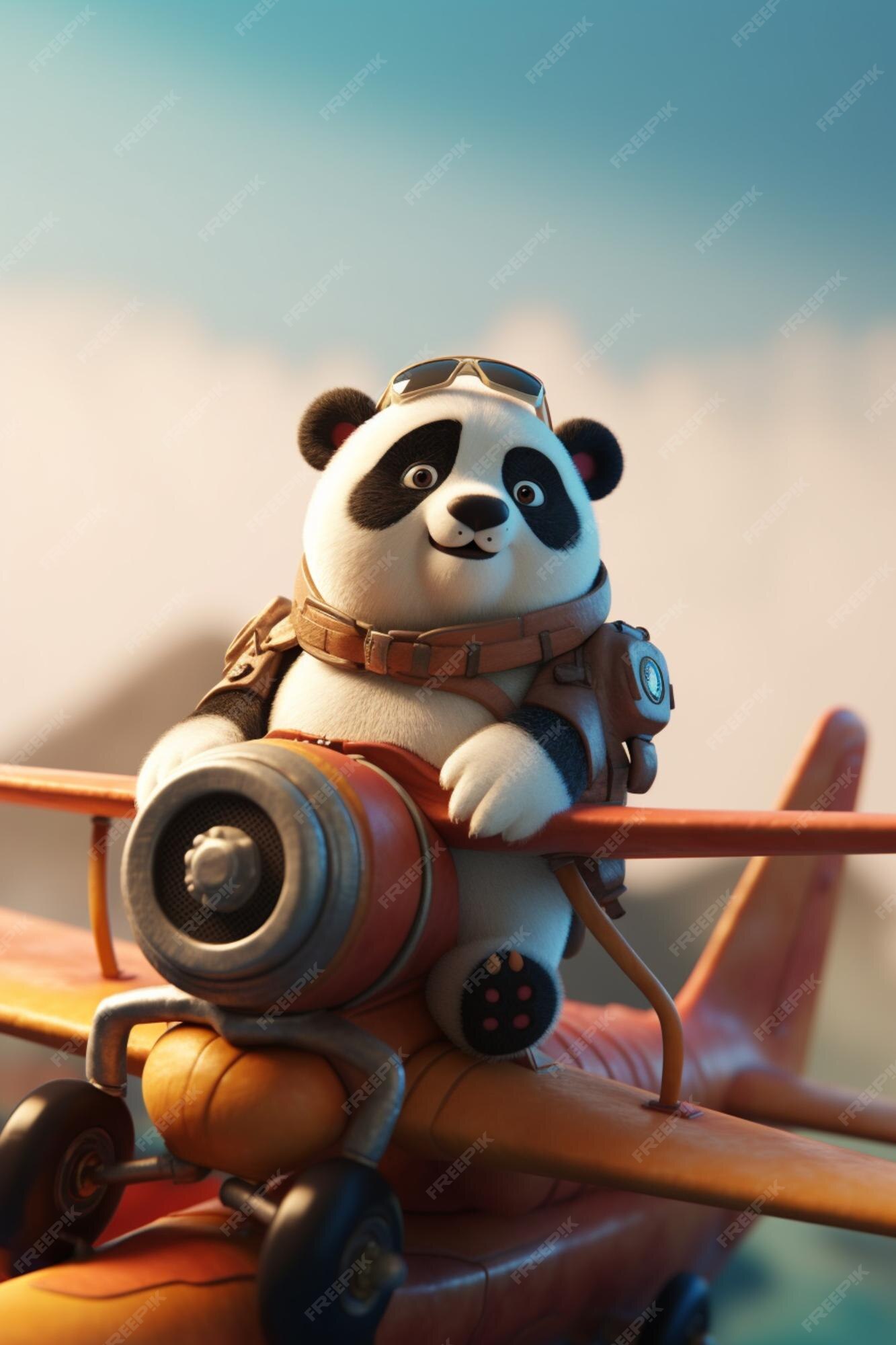 Panda no avião, infantil, desenhos animados panda, personagem de