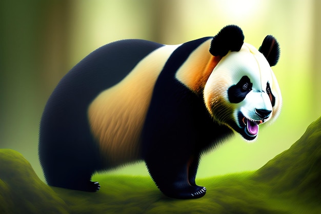 Foto um panda feliz e brincalhão no habitat natural arte digital