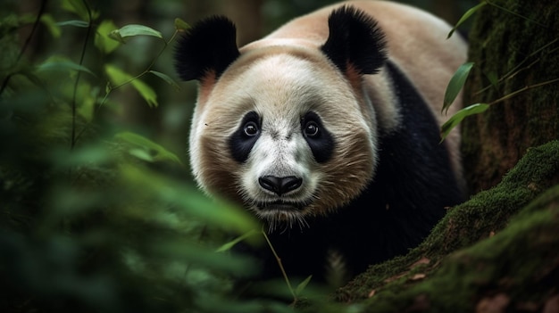 Um panda gigante na floresta