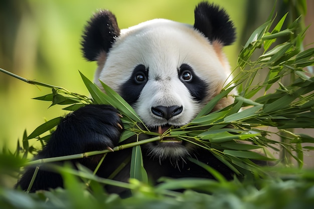 Um panda mastigando bambu