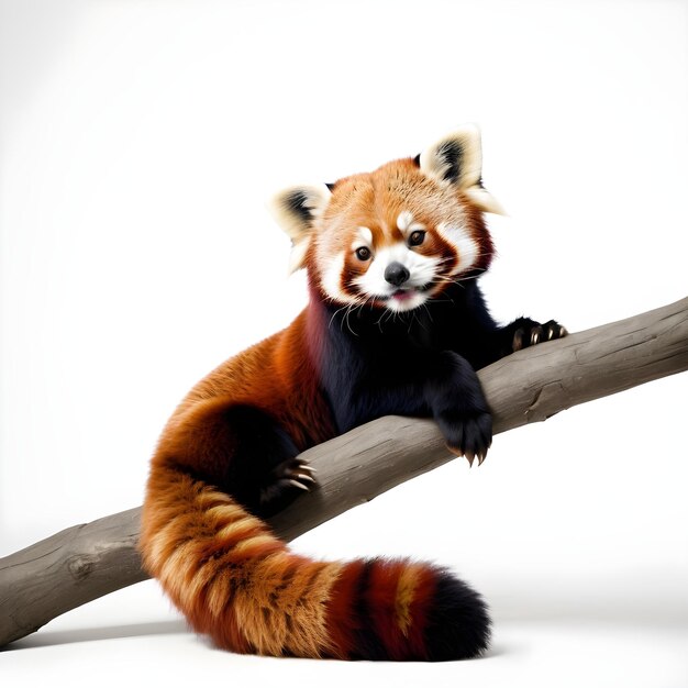 um panda vermelho está sentado em um galho de árvore
