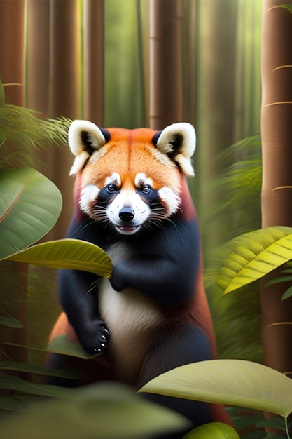 Um panda vermelho na floresta