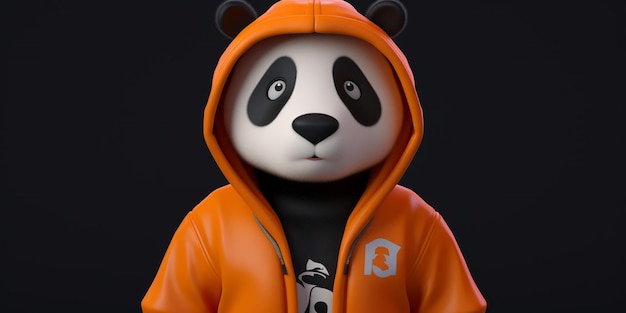 Um panda vestindo um moletom com o logotipo b3 nele