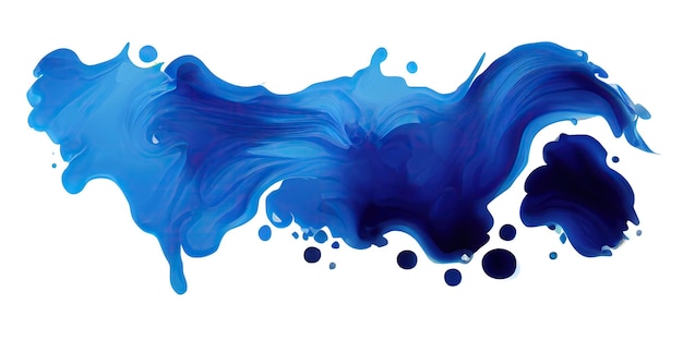 Foto um pano de fundo branco com um toque azul de tinta molhada em primeiro plano