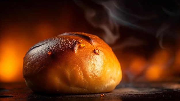 Um pão com fumaça subindo de cima.