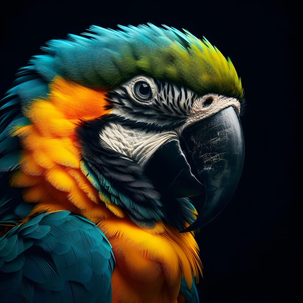 Foto um papagaio colorido com um bico azul e amarelo