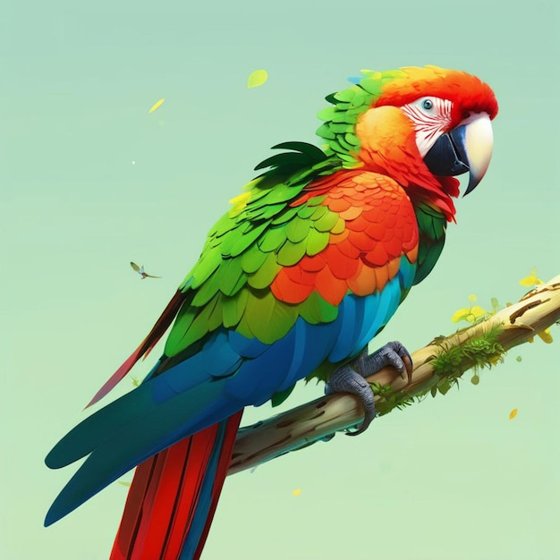 Um papagaio colorido com uma pluma verde e vermelha em sua