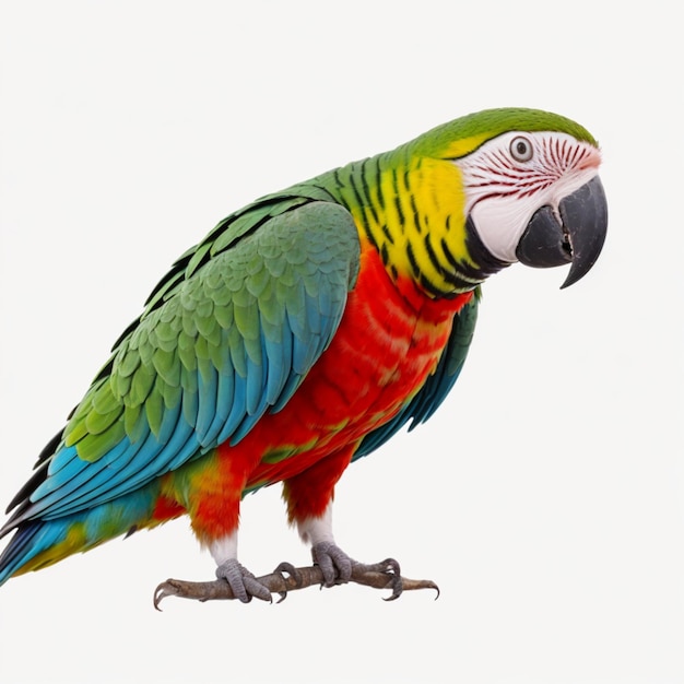 um papagaio colorido é mostrado em um fundo branco