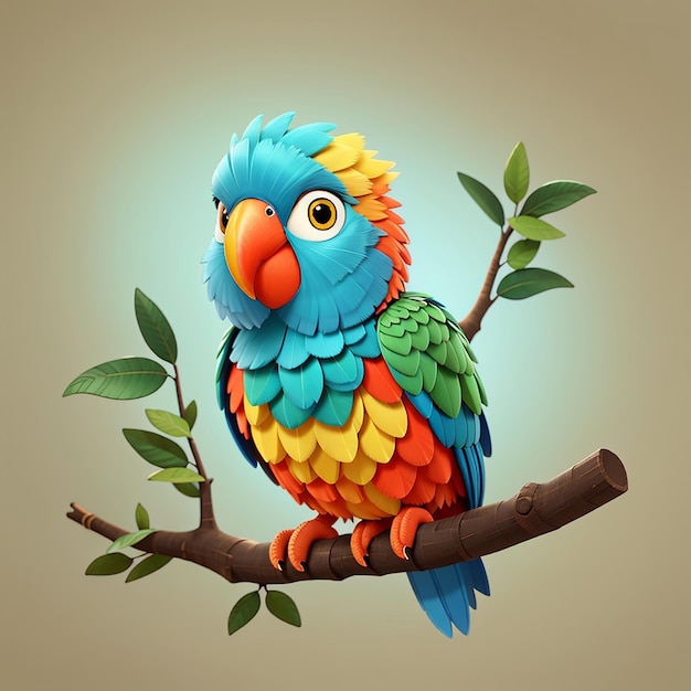 um papagaio colorido senta-se num ramo com folhas