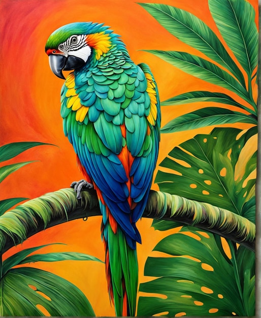 Um papagaio tropical em Color Cascade um estilo onde cores fluidas e vibrantes