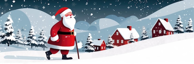 Um Papai Noel dos desenhos animados em uma paisagem de neve