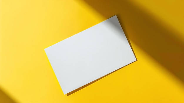 Foto um papel branco em branco sobre um fundo amarelo o papel está no centro da imagem e é cercado por um fundo amarela