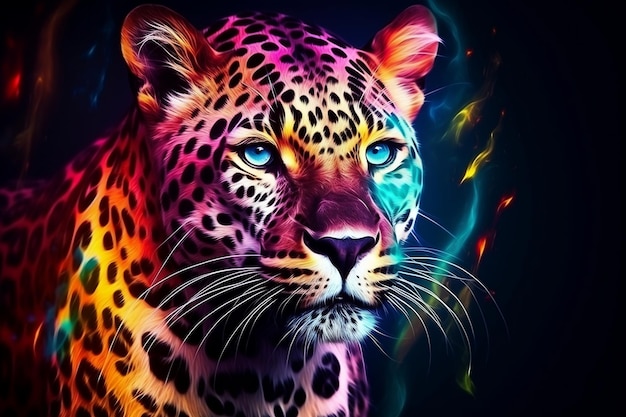 Um papel de parede abstrato com um animal leopardo contra um fundo contrastante Generative Ai