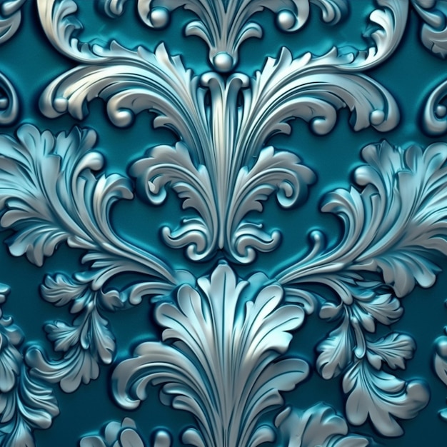 Um papel de parede azul com um padrão floral.
