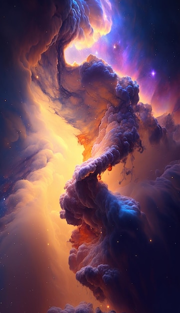 Um papel de parede colorido da galáxia com uma nebulosa e nuvens.