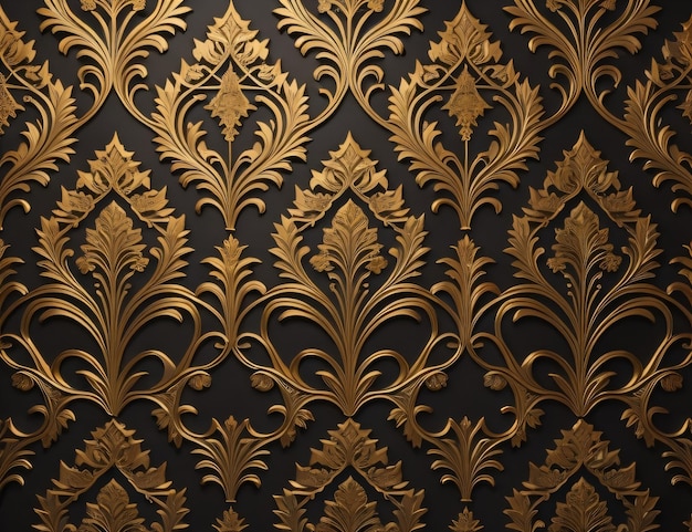 Um papel de parede com padrões de folha de ouro
