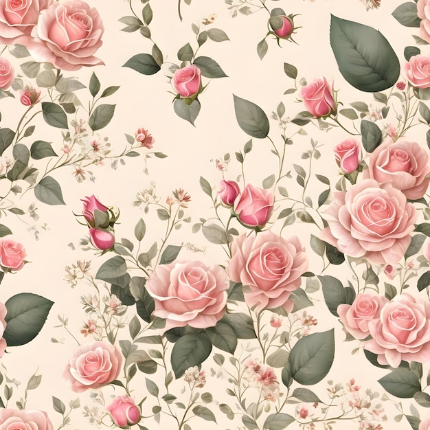 Um papel de parede com rosas cor-de-rosa e brancas.