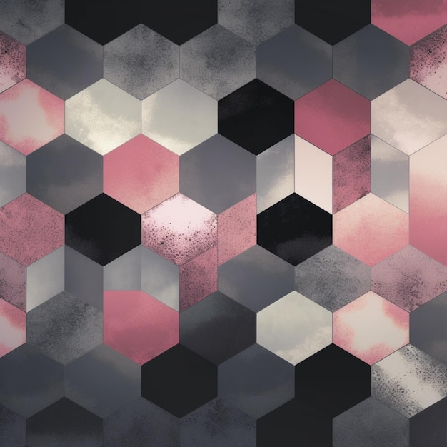 Um papel de parede com um padrão hexagonal em preto e rosa.