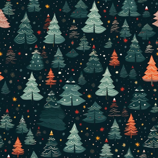 Um papel de parede com uma árvore de natal e flocos de neve.