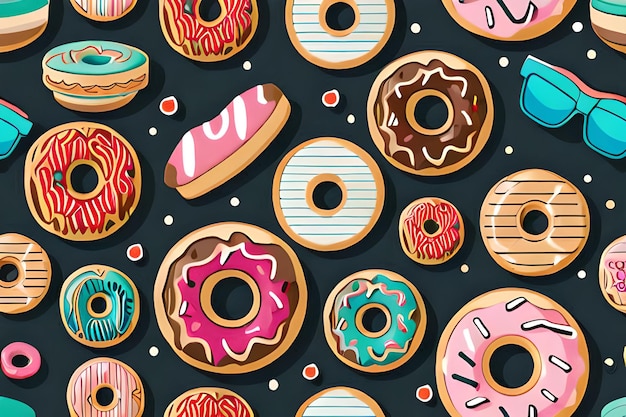 Um papel de parede de donuts com cores diferentes e a palavra donuts nele.