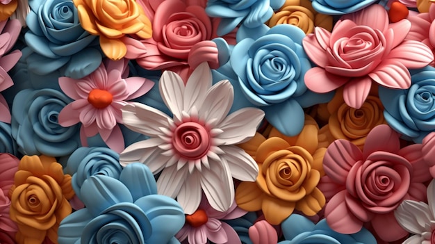 Um papel de parede de flor de papel colorido com uma flor rosa e azul no meio.