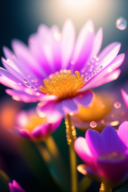 Um papel de parede de flores com uma gota de água que diz 'primavera'