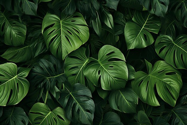 Um papel de parede de folhas e plantas tropicais