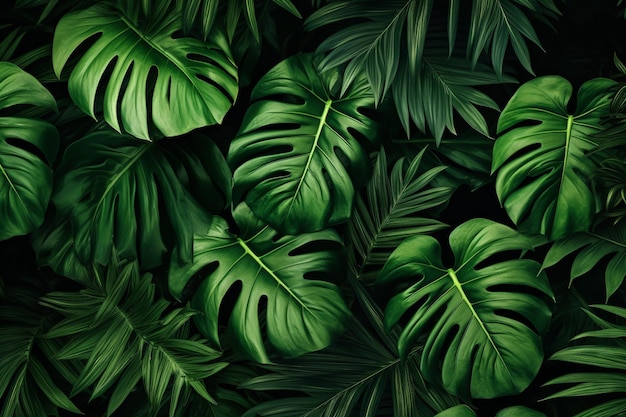 Foto um papel de parede de folhas verdes tropicais com uma vibração fresca e natural