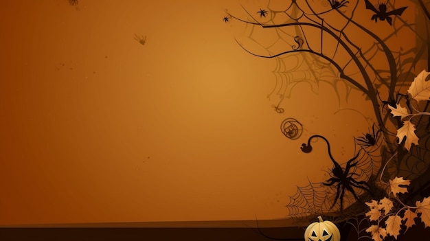 Um papel de parede de halloween com uma árvore e abóboras